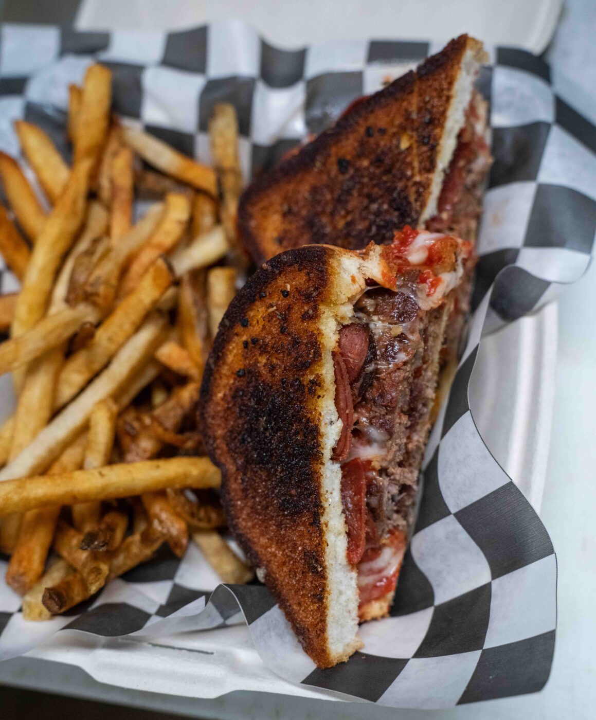 Double Smash Pizza Burger Melt with Fries