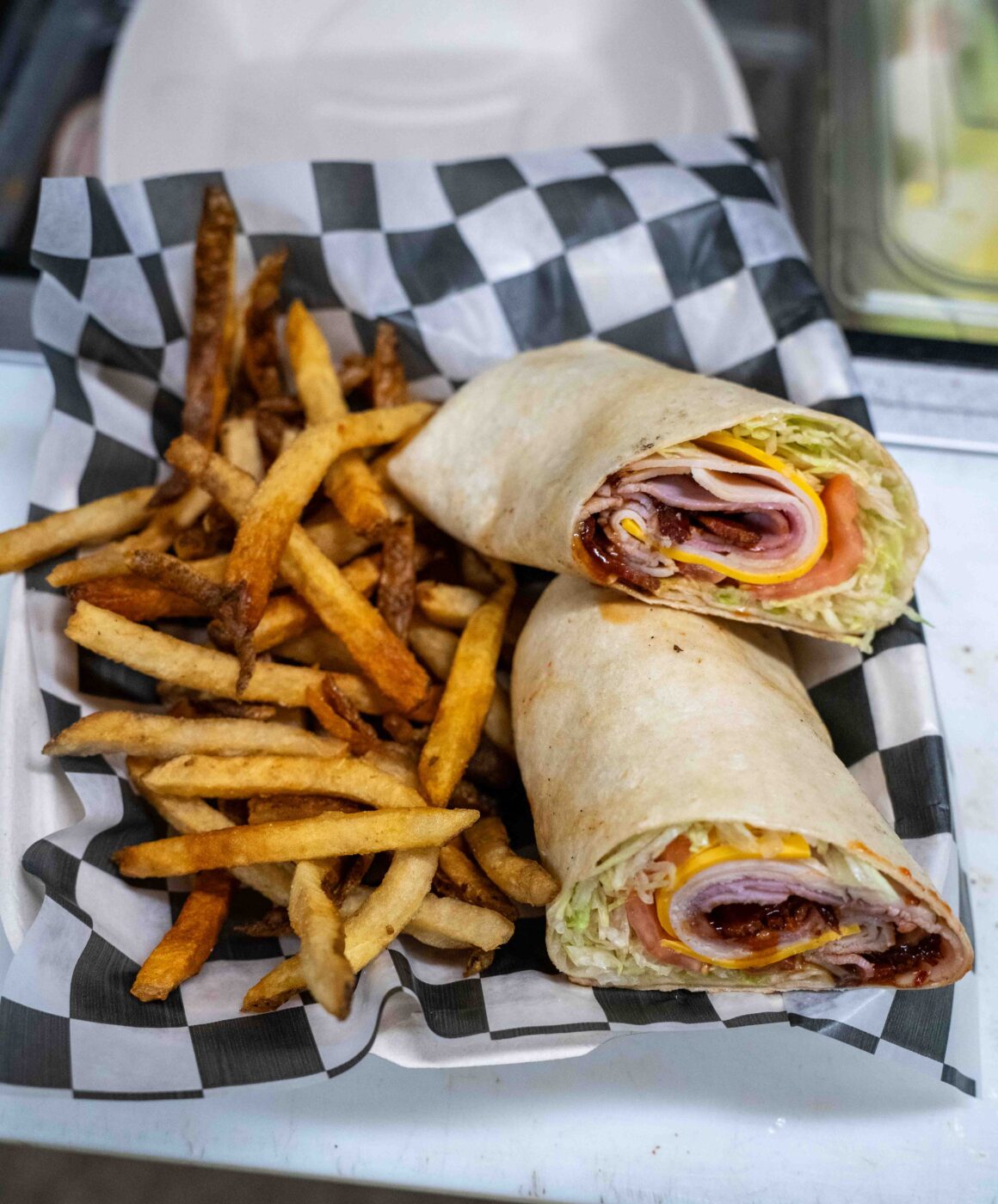 Honey BBQ Ham & Turkey Warp with Fries